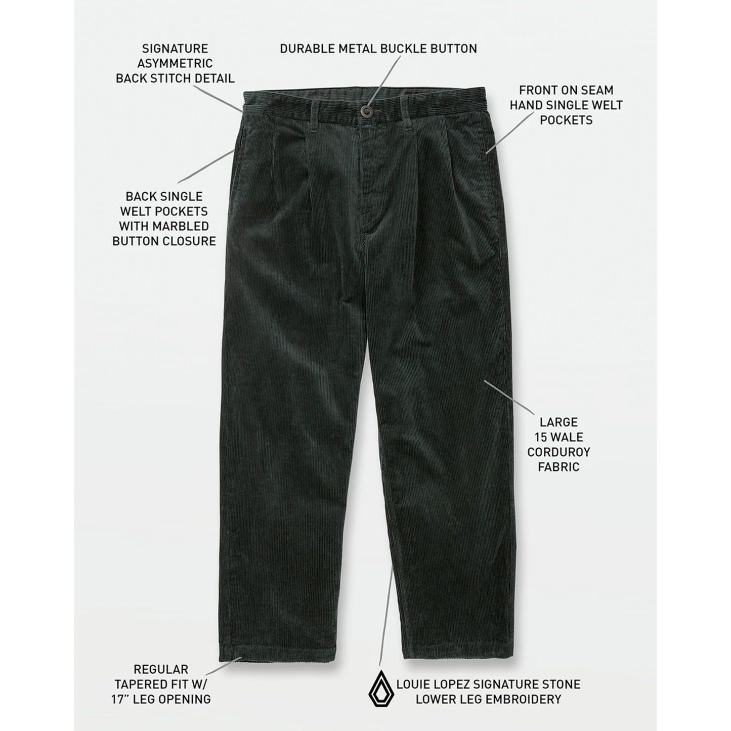 Volcom Louie Lopez Tapered Corduroy Pant - Cedar Green
