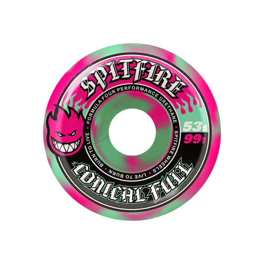 Spitfire Formula Four Conical Full Wheels 99 Duro - 53mm -  Teal/Pink Swirl - SET
